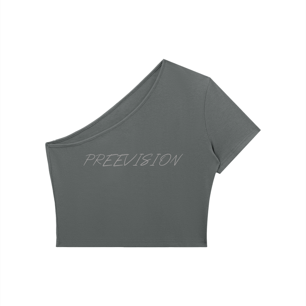 PREEVISION Women's One-Shoulder Crop T-Shirt (5 Other Colors)