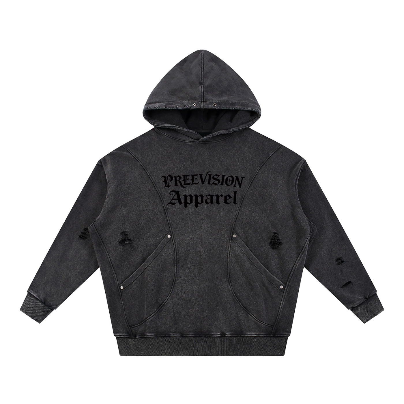 PREEVISION Snow Washed Distressed Panel Pocket Hoodie (3 Other Colors)