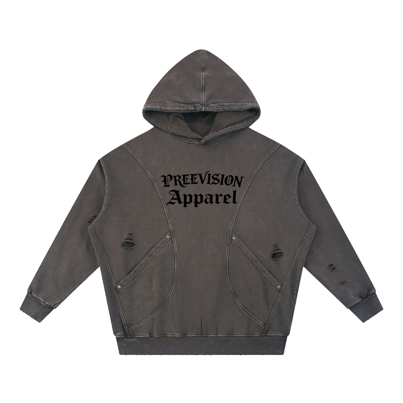 PREEVISION Snow Washed Distressed Panel Pocket Hoodie (3 Other Colors)
