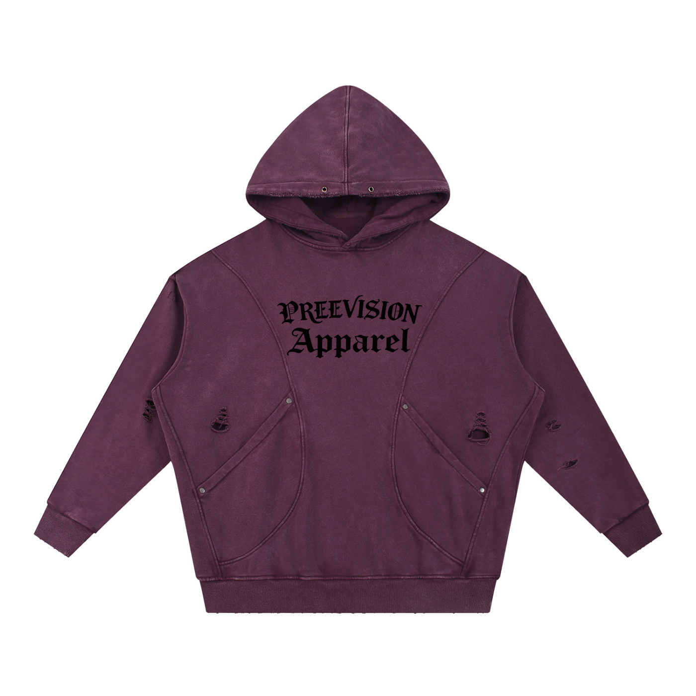 PREEVISION Snow Washed Distressed Panel Pocket Hoodie (3 Other Colors)