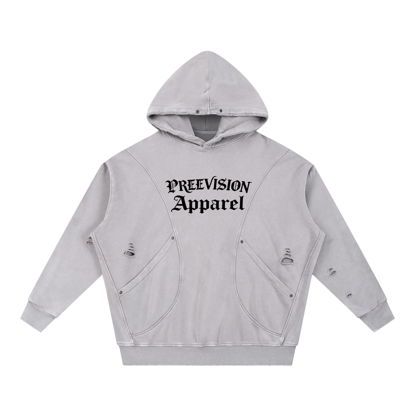 PREEVISION Snow Washed Distressed Panel Pocket Hoodie (3 Other Colors)